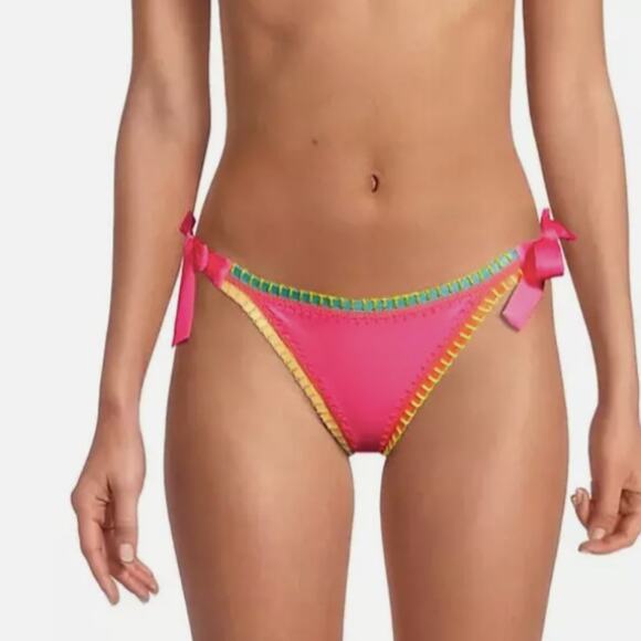 PQ Swim X Solange Ferrarini Crochet Trim Side Tie Bikini bottoms pink - M - Picture 1 of 10